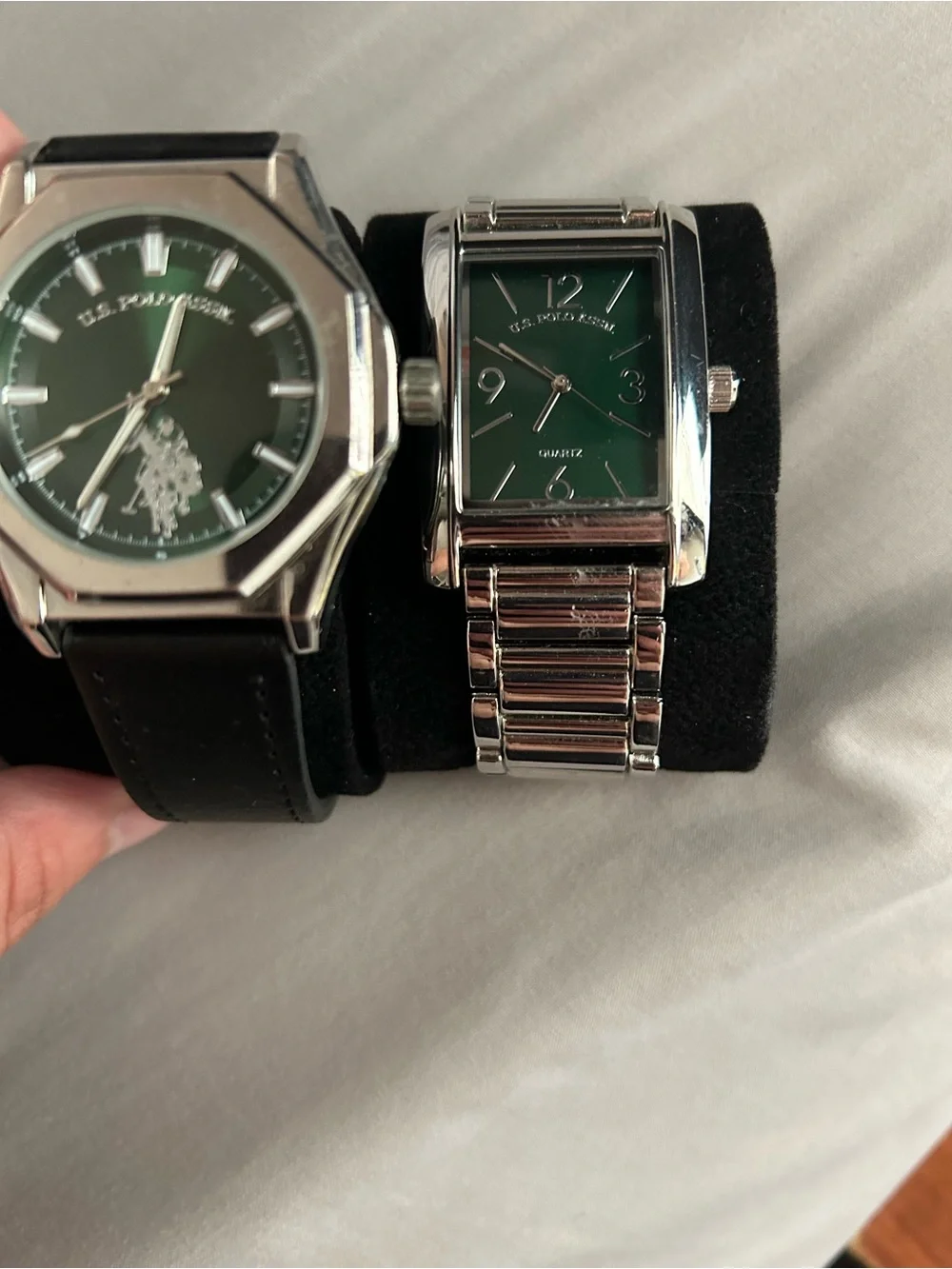 U.S. Polo Assn. Men's Silver Case Green Dial Watch with Metal Bracelet